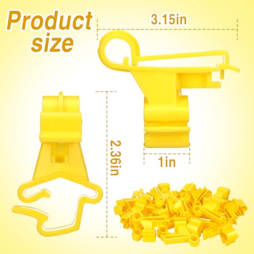 Chunful 100 Pcs T-Post Poly Tape Insulator Large Snap T-Post Holding Electric Fence Insulator for Farm Fence (Yellow) - color: Yellow