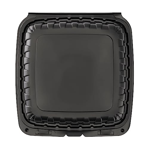 KARAT EARTH Clamshell Take Out Food Containers [9"x9" - 120 ct] To Go Containers | Microwavable, Freezer Safe, Soak-Resistant, Durable, Stackable | Vented for Hot/Cold Foods, Black