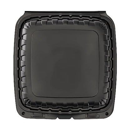KARAT EARTH Clamshell Take Out Food Containers [9"x9" - 120 ct] To Go Containers | Microwavable, Freezer Safe, Soak-Resistant, Durable, Stackable | Vented for Hot/Cold Foods, Black
