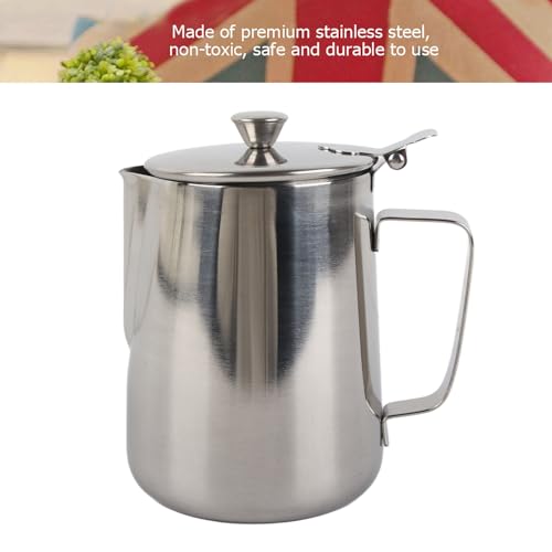 Ejoyous Stainless Steel Milk Frothing Pitcher, Coffee Cup Mug Milk Frothing Pitcher Jug with Lid for Latte Coffee Art Office Kitchen (1000ML)