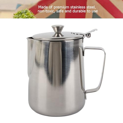 Ejoyous Stainless Steel Milk Frothing Pitcher, Coffee Cup Mug Milk Frothing Pitcher Jug with Lid for Latte Coffee Art Office Kitchen (1000ML)