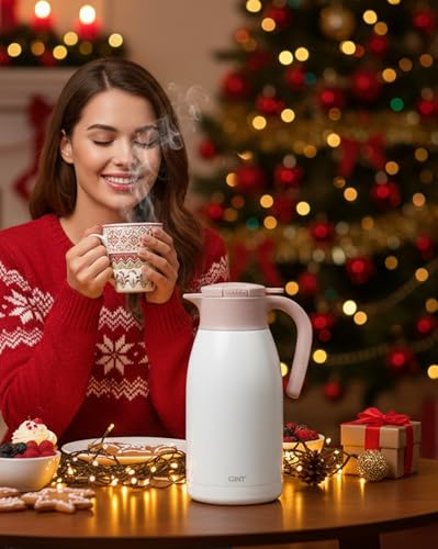 GiNT 1.9L / 64Oz Thermal Coffee Carafe, Insulated Stainless Steel Coffee Carafes for Keeping Hot/Double Walled Vacuum Thermal Carafe (White) - color: White, size: 64.2 Ounces