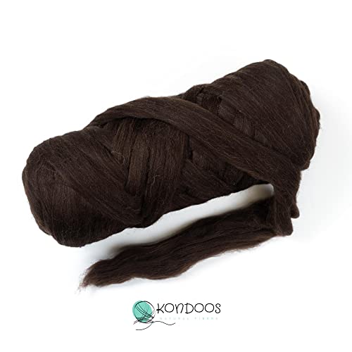 Natural Wool Bulk roving Yarn, 2 lb. Best Wool Spinning,Giant arm Knitting, Felting, Chunky Blankets Tapestry thow XXL Plaid un-Dyed. (Dark Chocolate, 2 lb) - color: Dark Chocolate, size: 2 lb