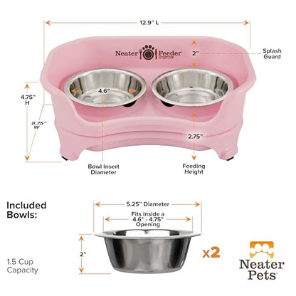 Neater Feeder Express Mess Proof Dog Bowls Elevated for Small Breeds Under 15 Lb, Made in USA, No Spill Raised Dog Food Bowl Stand, Stainless Steel Food and Water Bowl Set, Feeding Station, Pink - color: Pink, size: Small w/ Standard Bowls