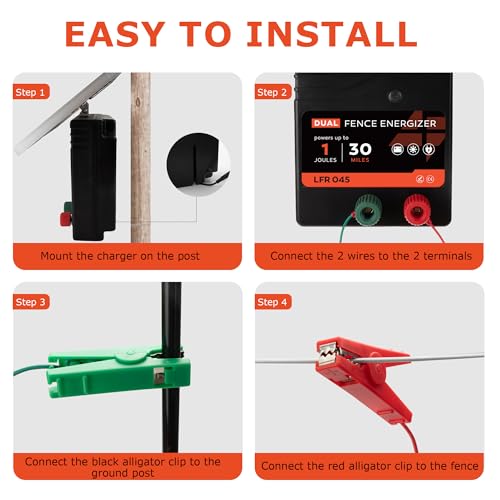 Solar Electric Fence Charger, 1 J Fence Energizer with 10W Solar Panel - size: LFR 045