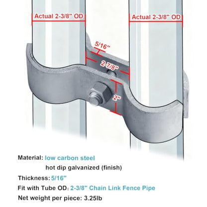 2 PCS Heavy Duty Chain Link Fence Saddle Panel Clamp Fits 2-3/8" OD Pipe - size: 2-3/8" x 2-3/8"