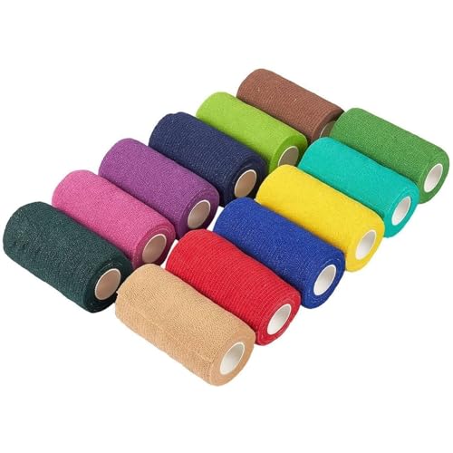 Juvale Cohesive Bandage Vet Wrap Rolls - Sprain & Strain Support Elastic Bandage & Vet Wrap for Dogs & Horses - Self-Adherent Dog Wound Care Tape - First Aid & Sports Tape - 12 Count, 4 in x 5 yd