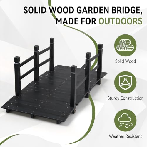 Outvita 5 ft Wooden Garden Bridge, Outdoor Footbridge with Safety Rails - size: 5ft-black