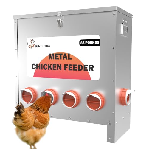 Metal Chicken Feeder Large Capacity 85lbs Automatic Metal Rat Proof Chicken Feeders No Waster Weatherproof Poultry Feeder for Chickens, Geese, Ducks, Turkeys, Quails (6-Port) - style: 85lb Feeder with 6 Ports