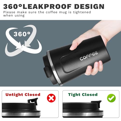 Insulated Travel Coffee Mug, Stainless Steel Coffee Cup with Leakproof Lid - color: 2nd-Black, size: 17 Ounces