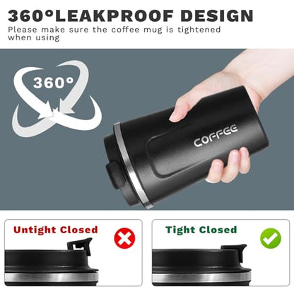 Insulated Travel Coffee Mug, Stainless Steel Coffee Cup with Leakproof Lid - color: 2nd-Black, size: 17 Ounces