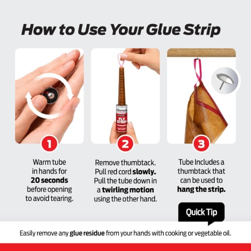 Fly Strips for Gnats, Fruit Flies & House Flies – Extra Sticky Fly Paper – Indoor Sticky Hanging Fly Tape for Home & Kitchen – Non-Toxic Fly Ribbon Rolls with Pins – 12 Pack