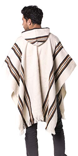 Gamboa Men's Alpaca Wool Poncho - color: Beige and Brown