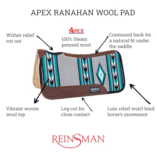 Reinsman APEX Ranahan Wool Soft Breathable Shock-Absorbing Fleece-Lined Moisture-Wicking Contoured Back Protection Wither Relief Horse Riding Saddle Pad - color: Big Sky
