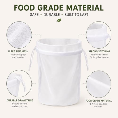 2PCS Reusable Nut Milk Bag, Fine Mesh Strainer for Almond Milk and Juice