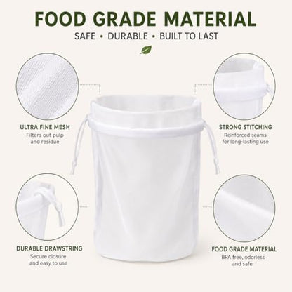 2PCS Reusable Nut Milk Bag, Fine Mesh Strainer for Almond Milk and Juice