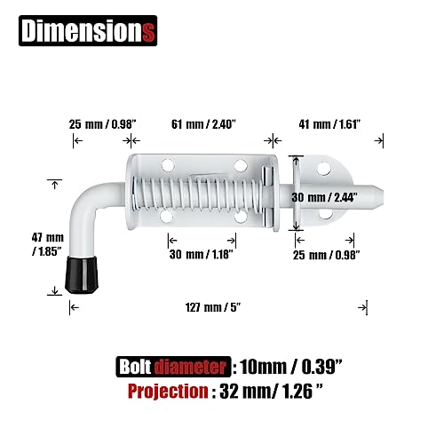 JQK Spring Loaded Latch Pin, 304 Stainless Steel Barrel Bolt Thickened 2mm Door Lock, 5 Inch Matte White Finished(2 Pack), HSB300-WH-P2 - color: White, size: 5Inch - 2Pack