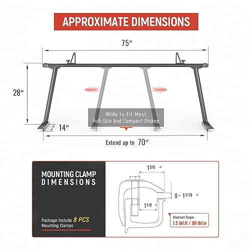 Model APX25 Extendable Aluminum Pick-Up Truck Ladder Rack (No Drilling Required) - Sandy Black - color: Sandy Black