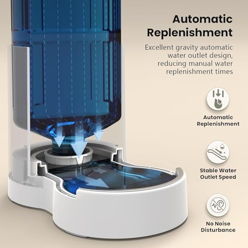 CZPET Automatic 4L/135Oz/1Gal Cat Water Dispenser with Stainless Steel Bowl, Gravity Waterer for Small Medium Dog Puppy Kitten (White) - color: White, size: 4L