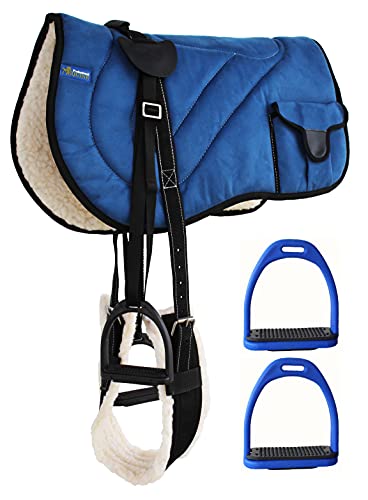 Horse Saddle PAD Trail Fleece Padded Adjustable Bareback Pad Pocket Stirrups 39193 - color: Royal Blue, size: Bareback Pad: 22" L x 36" W Cinch: 31" L x 3" W