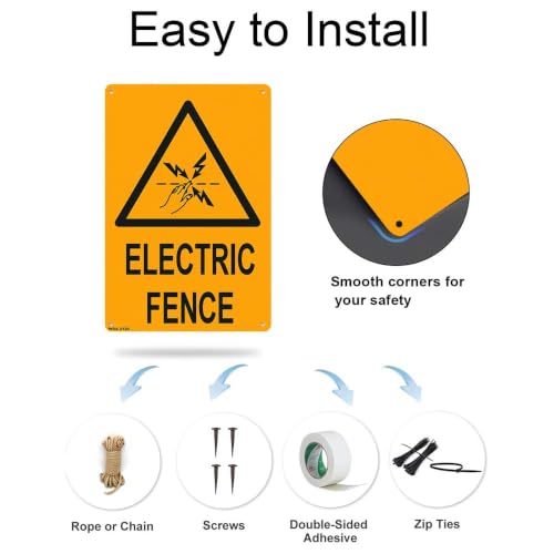 Aluminum Metal Sign 8X12 Inch Bright Yellow Electric Fence Warning Sign Durable High Visibility Safety Alert Marker for Outdoor Perimeter Use
