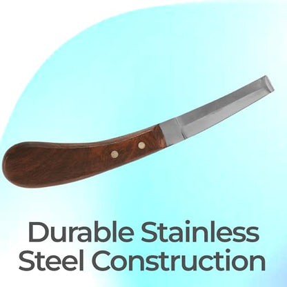 Hoof Knife Double Edged Curved Blade – Stainless Steel Curved Blade Farrier Tool with Wooden Handle, Multipurpose Hoof Trimming Knife for Livestock, 3-Inch Blade, 8.5-Inch Overall - style: Double Edge - RH