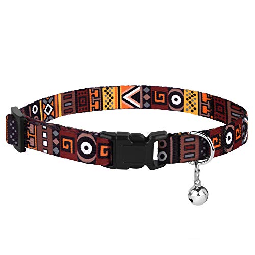 Tribal Nylon Cat Collar 2-Pack, Breakaway with Bell - color: Aztec Brown + Aztec Green