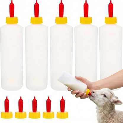 5Pcs Goat Bottles, 400ml/13fl oz Baby Goat Bottles with 5pcs Long Nipples for Feeding Baby Lambs, Lamb Milk Replacer Supplies Kid Livestock Drink Nipples for Farm Livestock Feeding