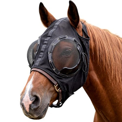 Adjustable Horse Fly Mask with Detachable Blinker, 60% UV Protection - color: Black