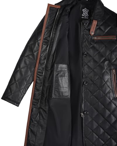 fjackets Lambskin Stylish Leather Car Coats for Womens - Real Long Leather Jacket Women Casual Leather Coat Women Outerwear - color: Glen Quilted Black Women's Leather Coat, size: Medium
