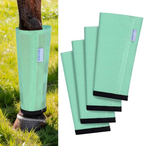 Fly Boots for Horses Set of 4, Loose Fitting Mesh Horse Fly Boots Leggings, Reduce-Stomping Adjustable Equine Leg Wraps & Socks, Stay Up Not Sag, No Rub (Mint) - color: Mint