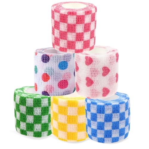 MEDUWEDU Pet Bandage 6 Rolls, Adhesive Bandage, Self Adhesive Bandage, First Aid Adhesive Gauze, for Horses, Dogs,Cats, Birds, Animals (Checkered, 2 Inch (Pack of 6)) - color: Checkered