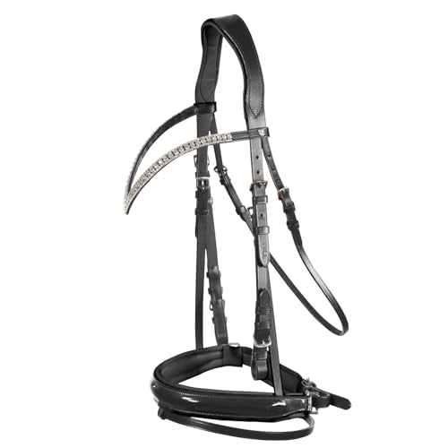 HORZE Grayson Classic Leather Ergonomic Snaffle Dressage Bridle with Detachable Flash - color: Black, size: Warmblood
