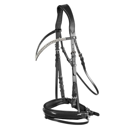 HORZE Grayson Classic Leather Ergonomic Snaffle Dressage Bridle with Detachable Flash - color: Black, size: Cob