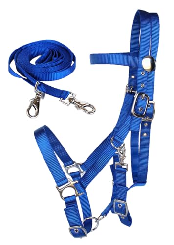 English Western Horse Nylon Halter Bridle Combo w/ Reins Blue 60111RB - color: Sky Blue/Full