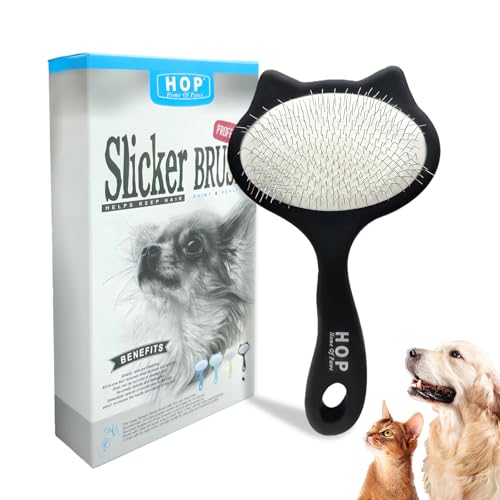 HOP Black Cat Head Pets Slicker Brush for Dogs and Cats 7.17in/18.2cm | Stainless Steel Pin,Dog Shedding&Dematting Comb,Pet Grooming Brush for Short Haired Pet,Remove Loose Hair Mats Knots Tangles