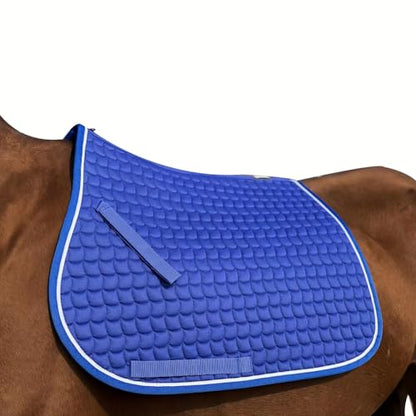 Premium English Horse Saddle Pad, Quilted Square Design, Available in Pink, Mint Green and Red etc, All-Purpose with Girth Straps (Royal Blue) - color: Royal Blue