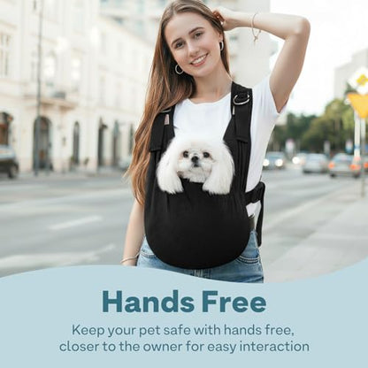 Supet Dog Sling Carrier for Small Pet, 95% Cotton Adjustable Front Backpack | Hands-Free Anti-Anxiety Chest Pouch, Reduces Back & Neck Pain Soft Bag, Fit Small Dogs, Cats, Puppy (Black Plus 5-12Lbs) - color: Black, size: Plus (5-12 LBS)