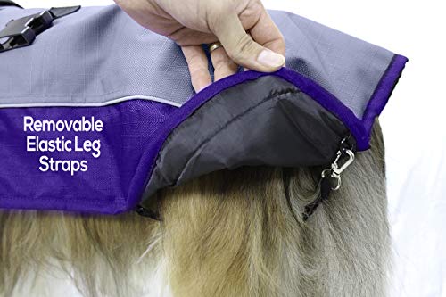 Derby Originals Ruff Pup 1200D Ripstop Waterproof Reflective Winter Dog Coat with Neck Cover and Harness Compatible Opening 220G - color: Charcoal/Purple, size: 22"