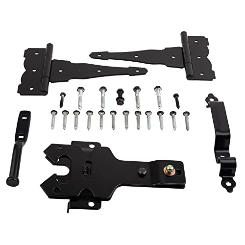 National Hardware N109-308 V8422 Deluxe Decorative T-Hinge Gate Kit Black Steel Finish Hinges with Latch Strike Pull for Wood Vinyl Metal Outdoor Fence Gates, 2 Count (Pack of 5) - size: Pack of 5