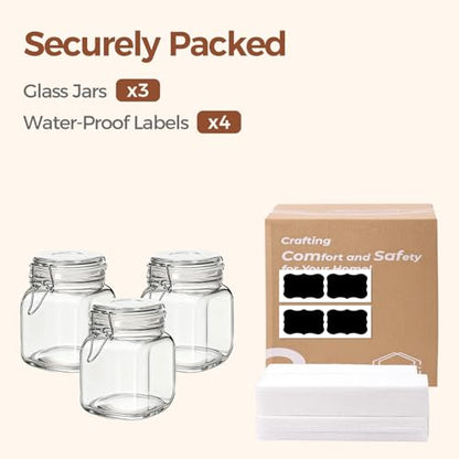 ComSaf Glass Storage Jars 34 oz 3 Pack for Flour Sugar, Coffee Canister - size: 34oz*3