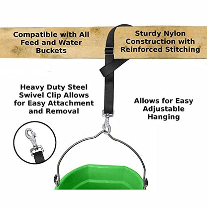Rosemarie Horse Bucket Strap Hangers,Horse Suppliers Adjustable Nylon Straps up to 700 lbs for Hay Nets, Water Buckets,Hanging-Pratical and Easy Use(4 Pack) (Black) - color: Black