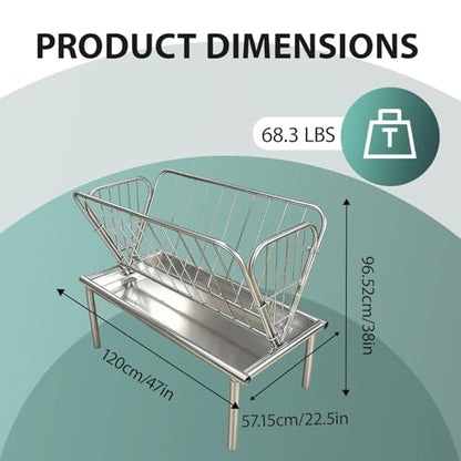 Heavy-Duty 95 Gallon Livestock Feeder, Galvanized Steel 2-in-1 Hay Rack and Feed Pan, Pasture Hay Feeder for Goats Horses Cows, Easy Assembly Farm Feeder