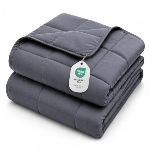 L'AGRATY Weighted Blanket for Adults 15lbs, 48"x72", Dark Grey Twin Full Size Heavy Throw Blanket, Cooling, Breathable, Microfiber with Glass Beads, Big, Washable, All-Season - color: 01-dark Grey, size: 48" x 72" | 15lbs