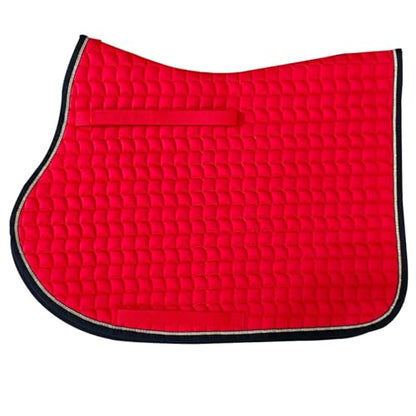 Premium English Horse Saddle Pad, Quilted Square Design, Available in Pink, Mint Green and Red etc, All-Purpose with Girth Straps (Red) - color: Red