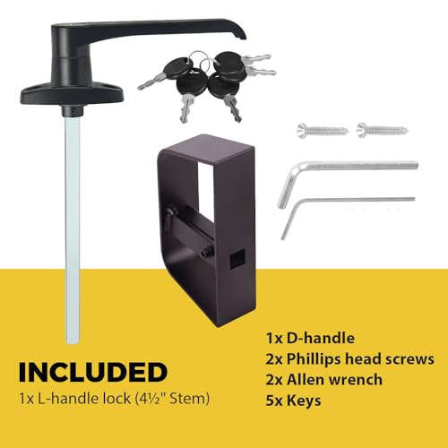 Shed Door L-Handle Lock Kit -Shed Door Latch with 4-1/2" Stem,Shed Door Lock Matching Set Includes 5 Keys for Sheds Doors, Playhouses, Chicken Coops,Camper, RV, Garage Door(Black). - size: 4.5 inch-L