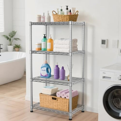 4- Shelf Heavy Duty Metal Wire Shelving Unit Adjustable Industrial Storage Rack Steel Commercial Grade Shelving Standing Shelf organize 2200LBS,for Laundry Bathroom Kitchen Closet 14"Dx24"Wx47"H - size: 4-Tier-Silver[ 14"D x 24"W x 47.25"H]