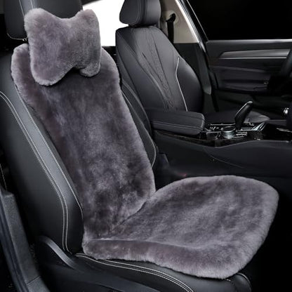 OGLAND Fuzzy Sheepskin Car Seat Cover for Soft Fur Fluffy Auto Wool Cushion - color: Graphite