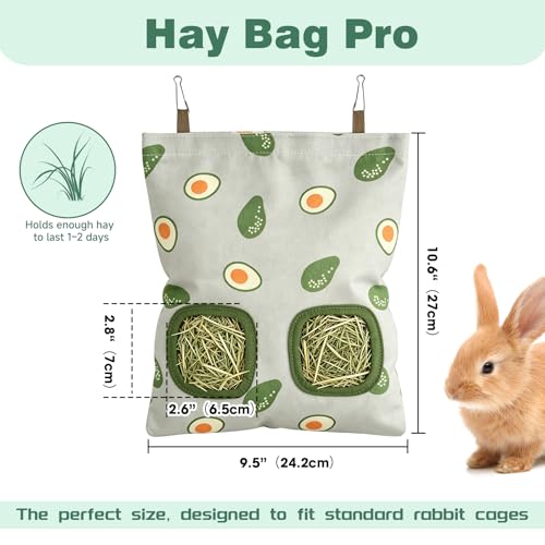 Rabbit Hay Bag 2 Pack - 2 Holes Hanging Bunny Hay Feeder Holder | Guinea Pig Hay Feeder with Metal Hooks, Oxford Cloth Feeding Bag Storage for Chinchillas and Small Animals (Blue Gray) - color: Blue Gray