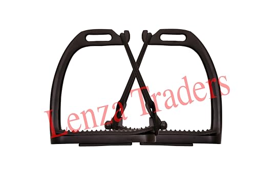 Peacock Black Matte Safety Stirrups Horse Riding S/Steel with TREADS, Horse Stirrups, Equestrian Peacock Safety Stirrups for Adults/Childerns - size: 4" inch
